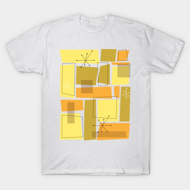 Yellow and Orange Funky Squares Mid Century T-Shirt by OrchardBerry